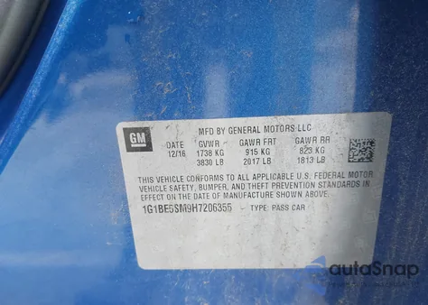 2017 Chevrolet Cruze Lt Auto from USA, damaged, VIN 1G1BE5SM9H7206355